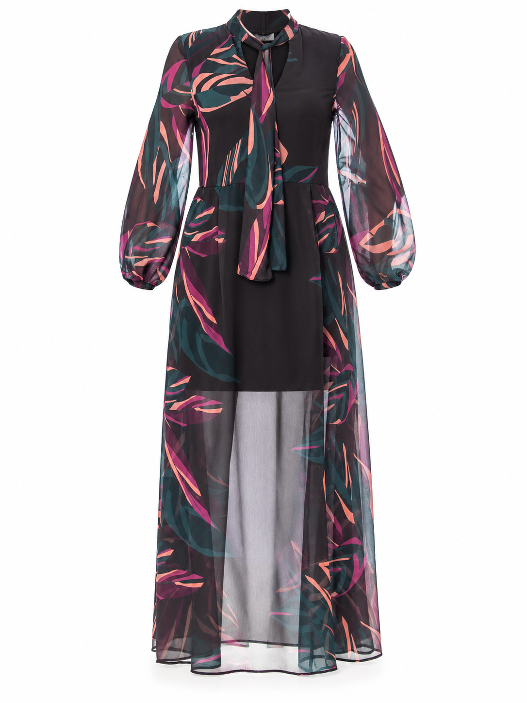 ABITO LUNGO CHIFFON STAMPA FIORE MANICA SBUFFO